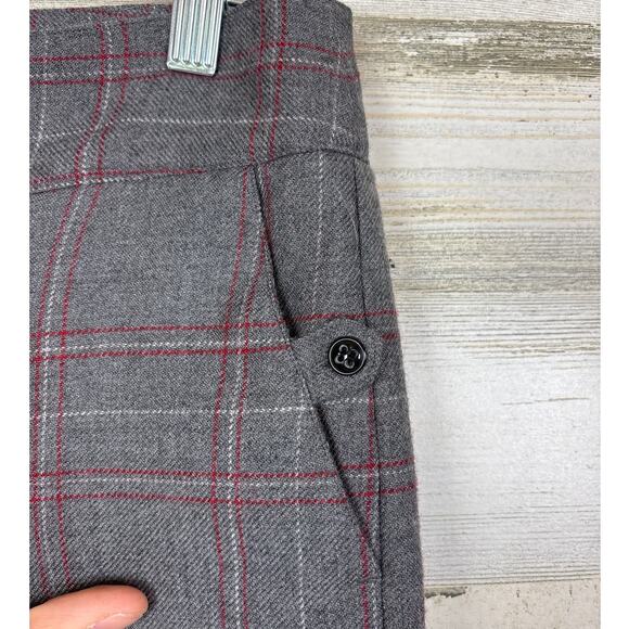 Talbots Women’s 10 Gray Red Plaid Zip Lined Wool Blend Straight Wide Leg Pants - Picture 3 of 5